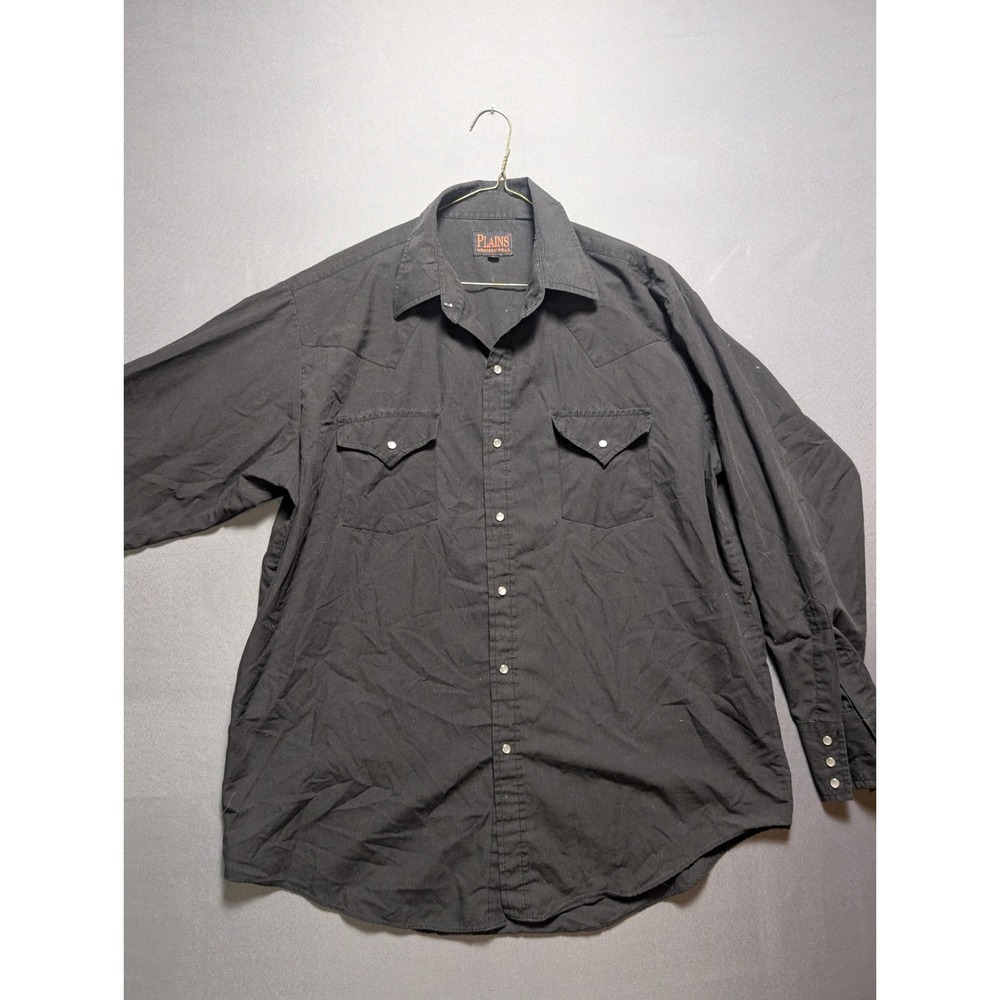 Vintage Plains Western Shirt Mens Large Black Pockets Detailed Collar Snap Front